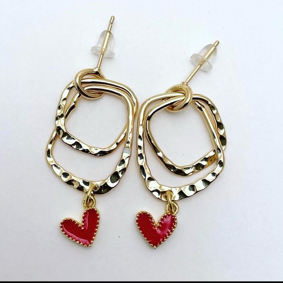 Double Hoop with Dangling Heart Earrings - Picture 1 of 1